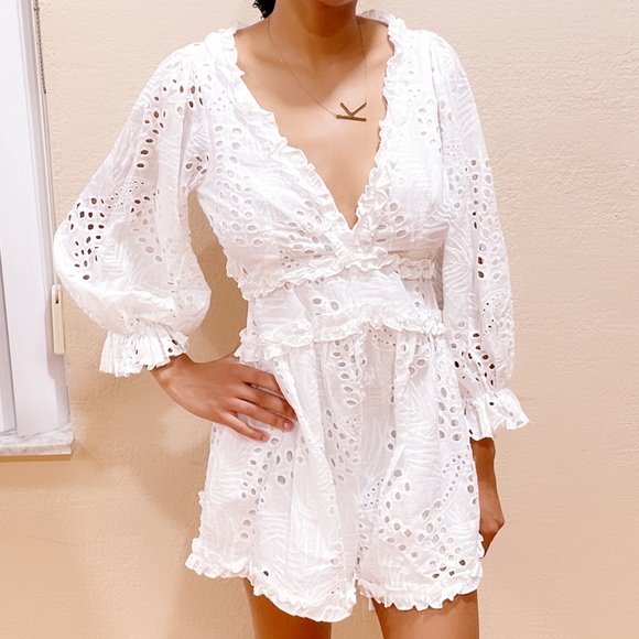 White Eyelet lace open-back Romper - Picture 16 of 16